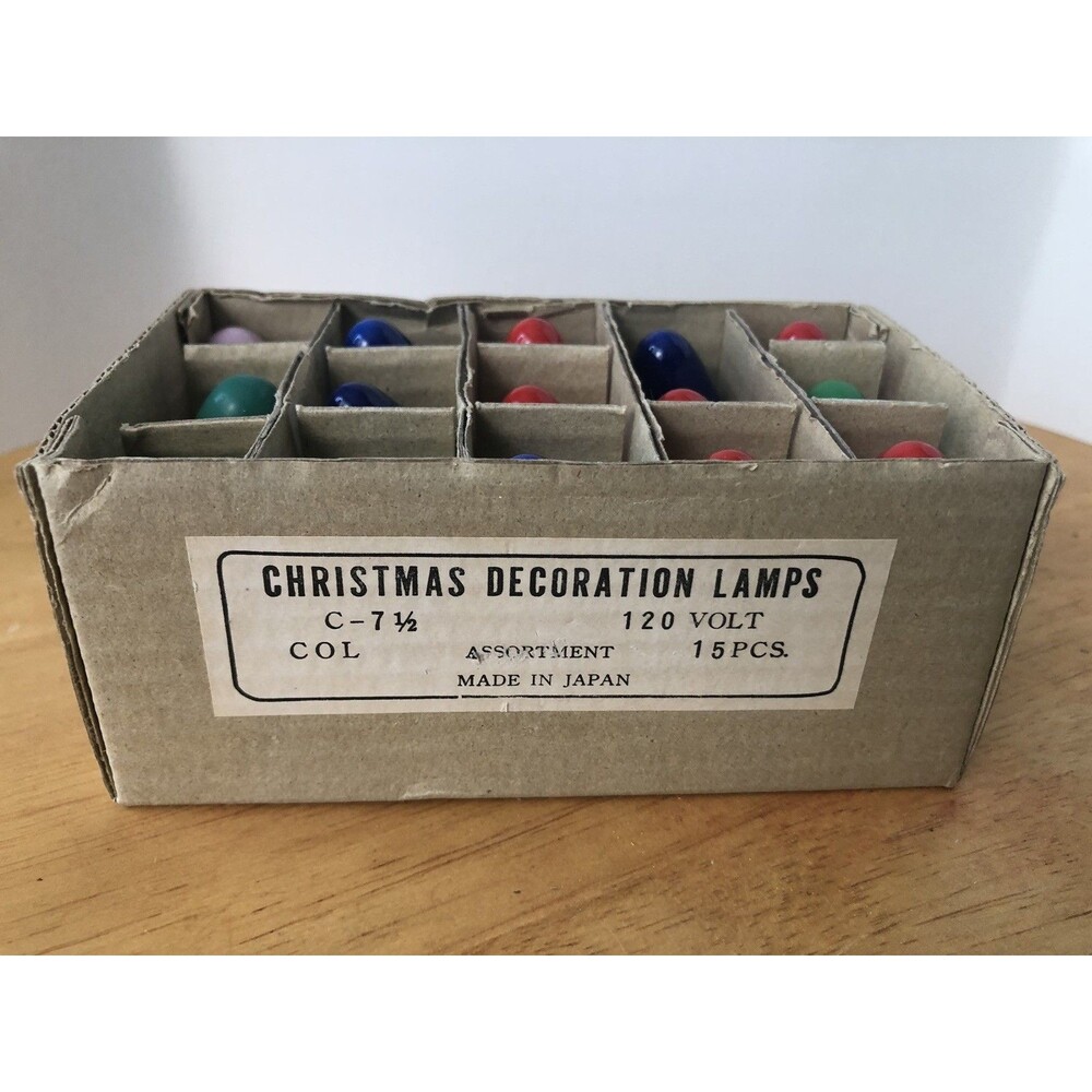 Vintage Box Of 15 Christmas Decoration Lamps C-7 Mij 15 Bulbs 120 Volt